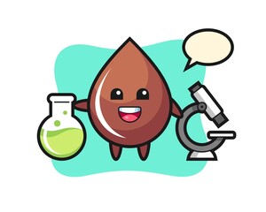 Mascot character of chocolate drop as a scientist