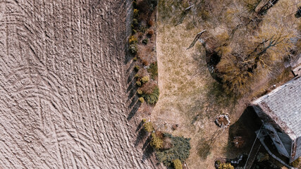 Rural drone shots of typical baltic country and farming landmarks