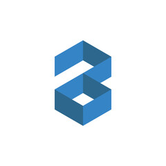 B logotype with geometrical cube box in blue - perspective design vector.
