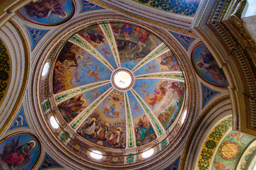 The Dome interior of the Stella Maris Monastery or the Monastery of Our Lady of Mount Carmel in Haifa. The monastery belongs to the Order of the Barefoot Carmelites. Haifa, Israel.
