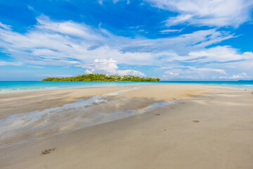 White sand empty sea beach sunny day blue sky