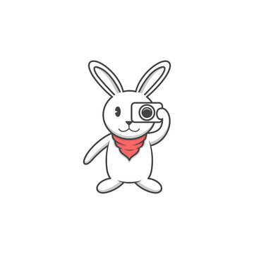 Cute rabbit character with scarf holding a camera design vector - boy scout logo