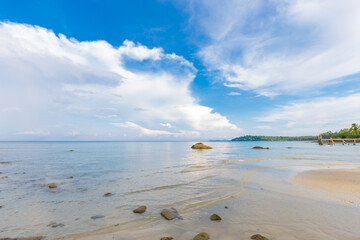 White sand empty sea beach sunny day blue sky