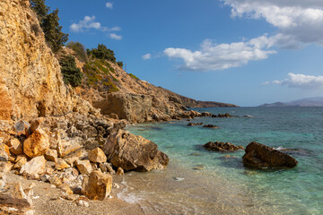 Fototapeta na wymiar View of the coast in Piso Livadi, Paros Island, Greece.