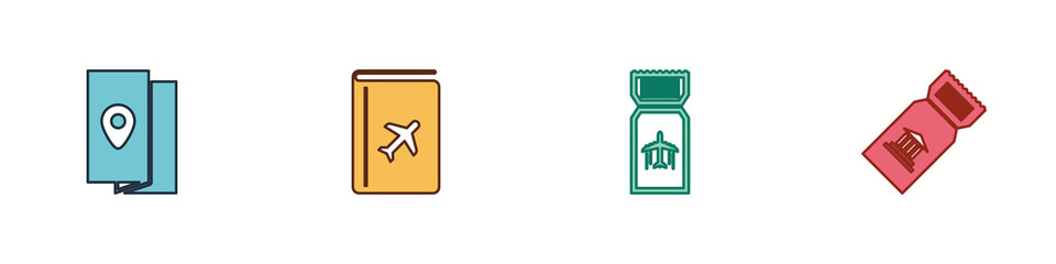 Set Cover book travel guide, , Airline ticket and Museum icon. Vector