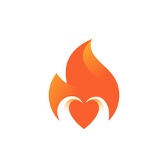 Fire and heart design vector - burning love logo template