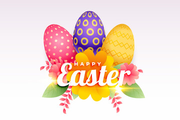 colorful easter eggs and flowers background