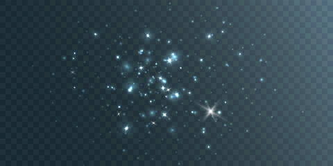 Glowing light effect with many glitter particles isolated on transparent background. Vector star cloud with dust. 