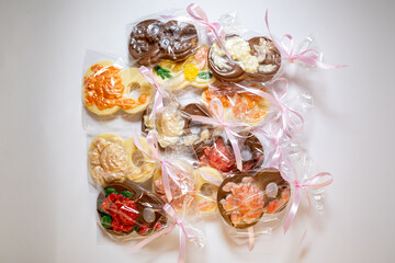 multicolored beautifully decorated handmade candies with fillings