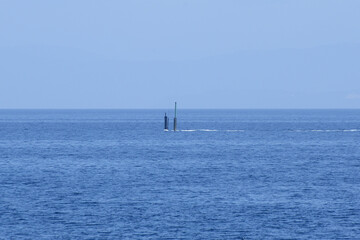 Japanese submarine at periscope depth.