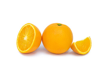 Whole, half and sliced ​​oranges on isolated white background