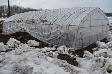 春の雪解けが近い北海道のテクスチャ素材