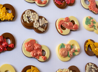 multicolored beautifully decorated handmade candies with fillings