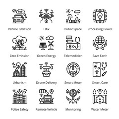 Smart City Outline Icons - Stroked, Vectors