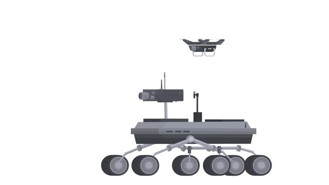 Mars rover. Animation of a research rover with a drone, alpha channel. Cartoon