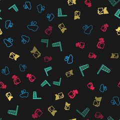 Set line Cloud with rain and lightning, Cone windsock wind vane, Tornado swirl and on seamless pattern. Vector