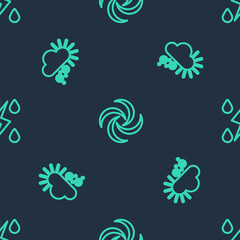 Set line Tornado, Cloudy with snow and Storm on seamless pattern. Vector