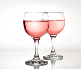 Two glass glasses of rose wine.