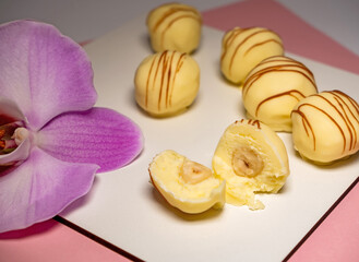 multicolored beautifully decorated handmade candies with fillings