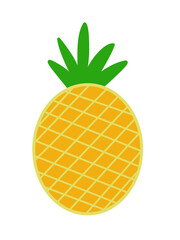 Tropical Fruit Yellow Pineapple  with Green Leaves Vector   