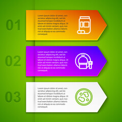 Set line Medicine bottle and pills, Tomography, Petri dish with bacteria and X-ray machine. Business infographic template. Vector