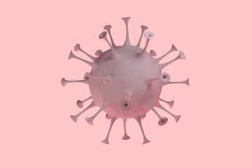 Coronavirus COVID-19 in the blood. Abstract 3D model of coronavirus with tentacles on a red background. 3D rendering.