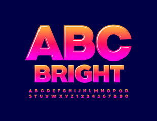 Vector Bright Alphabet. Glossy creative Font. Gradient color set of Letters and Numbers