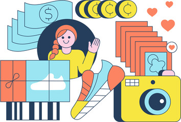 E-commerce set of elements. Online shopping, sales. Shopping bags, credit card, laptop. Modern flat style vector illustration for banners, websites, apps