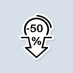 Minus 50 percent sticker. Discount percent arrow down icon. Arrow down icons. Sale discount. Vector on isolated white background. EPS 10