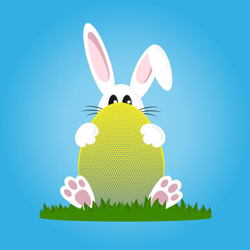 Easter holiday greeting card with cute bunny holding an Easter egg	
