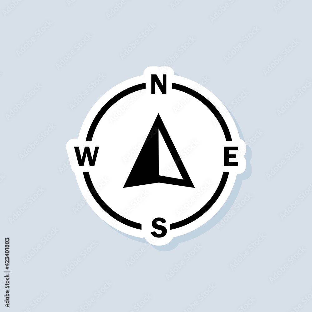 Poster compass sticker. navigator arrow icon. navigation technology, geolocation customizable illustration.