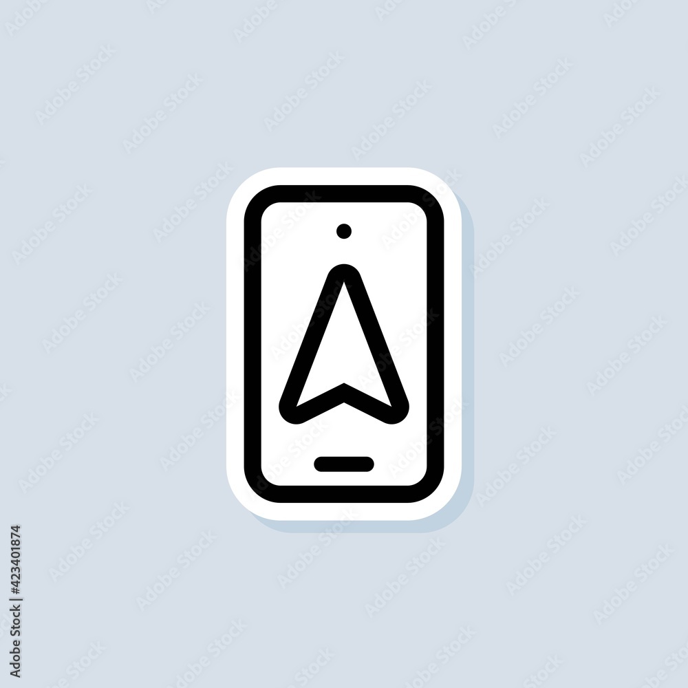 Poster navigation and smartphone sticker. map gps navigation, smartphone map application and pinpoint on sc
