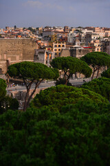 View from the Campidoglio to the Imperial fora (Fori Imperiali) and the Monti neighborhood, Rome, Italy