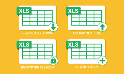 vector of xls, xlsx ,and spreadsheet icon with landscape design .spreadsheet icon with action button download ,upload, encrypted, and new document. digital worksheet.