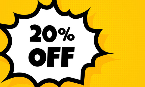 20 percent off speech bubble banner. Pop art retro comic style. For business, marketing and advertising. Vector on isolated background. EPS 10