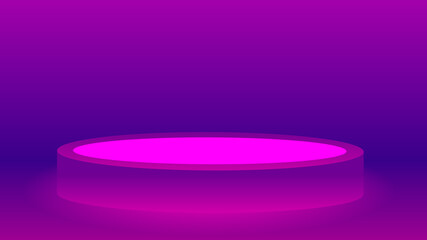 Pink gradient with neon light effect 3d podium pedestal mockup . Product display , Cosmetic showcase , stage , rake , show , etc . 3D rendering .   