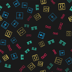 Set line Wardrobe, Office desk, and Chest of drawers on seamless pattern. Vector