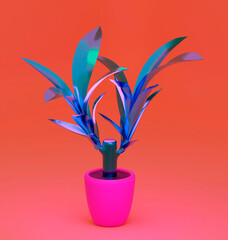 Metal flower, gradient, modern art, neon scene. digital object.