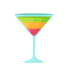 Colored striped alcoholic drink. Vector beach cocktail. Isolated on a white background. Summer drink glass icon in cartoon style
