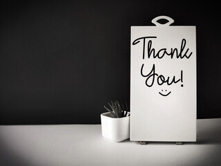 Thank you text in vintage background. Front view.  