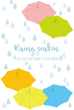 カラフルな傘と雨粒で表現した梅雨のイメージ背景素材