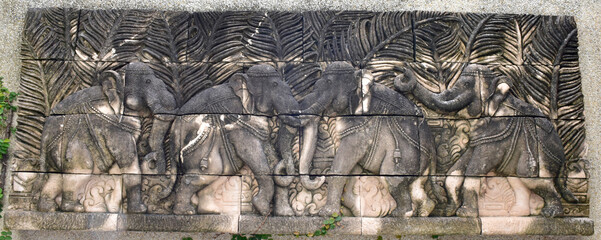 Closeup of Thai Stucco Art on the walls for decoration in Thailand.