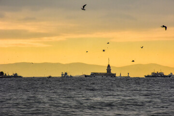 View of Maiden's Tower at sunset time
