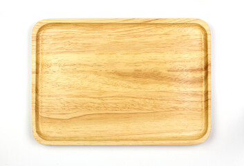Empty square wooden plate isolated on white background, Top view. Plate made of wood. Exquisite tableware.