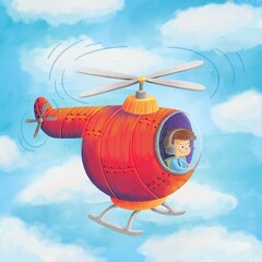 Naklejka na ściany i meble Boy Flies A Helicopter