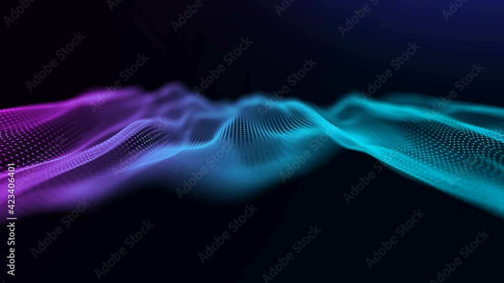 Poster technology wave background connected points abstract. blue blockchain technology animation. seamless