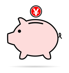 Piggy bank flat icon, sign vector with yuan web symbol. Money income, economic graphic button