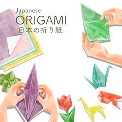 日本の折り紙フレーム手描き水彩風イラスト Wall Mural Ko Hamari