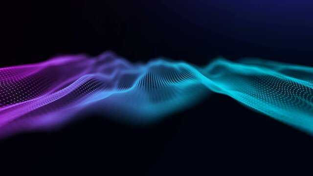 Technology wave background connected points abstract. Blue blockchain technology animation. Seamless loop 4k.