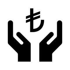 Hope icon, human hand with lira symbol, help and protection  graphic design, support vector illustration
